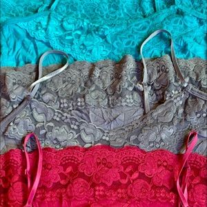 3 lace, ‘wrinkled’ camisoles to wear alone or under something💜